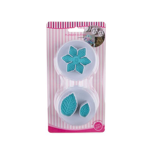 2 Pieces Of Flower &amp; Leaves Plunger Cutter - White/Blue