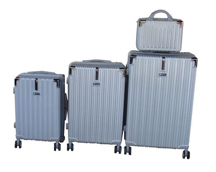 Silver ABS Hardshell Luggage Set - 4-Piece, Spinner Wheels, TSA Lock.