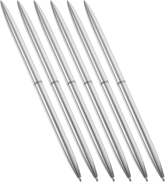 6pcs Silver Metal Ballpoint Pens Set Portable Writing Stationery for