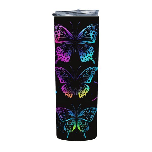 Painted Neon Butterflies 20 Oz Straight Skinny Tumbler 001