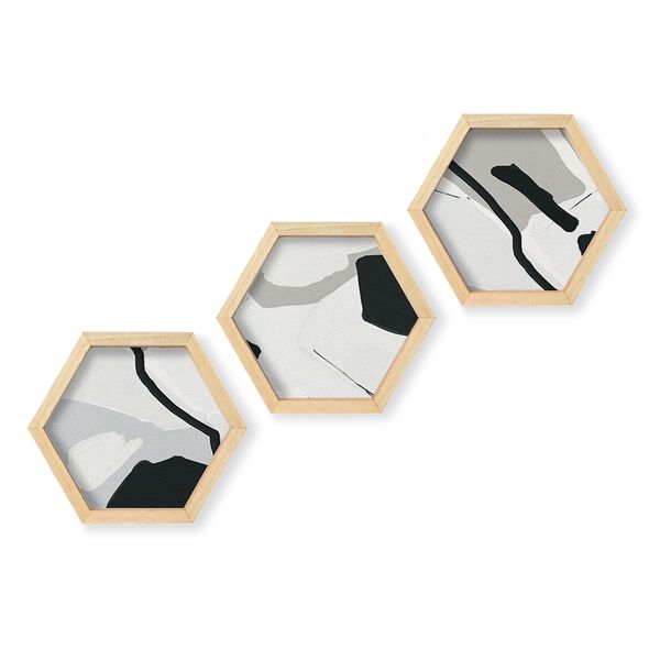Cape Art Wall Art Pine Hex 3 Piece Collage - Grey Abstract