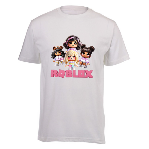 Kids White Cotton Regular Short Sleeve T-Shirt - Roblox Friends Girl