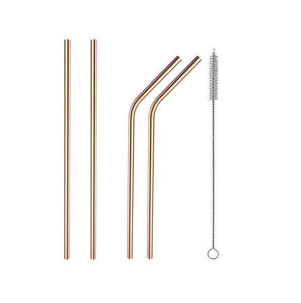 Gold Stainless Steel Straws - 4 Piece
