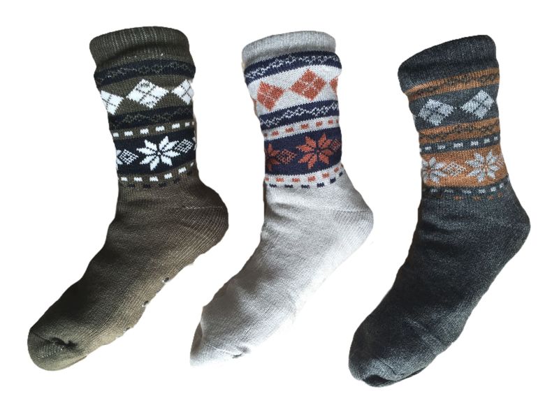 Indoor Winter Men Socks With Thick Fleece 3 Pairs - Assorted