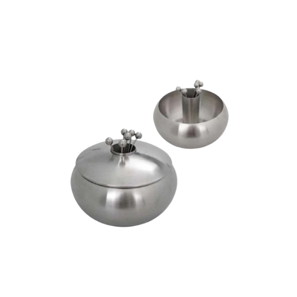 Stylish Stainless Steel Snack Dish with 6 Cocktail Picks - Set of 2