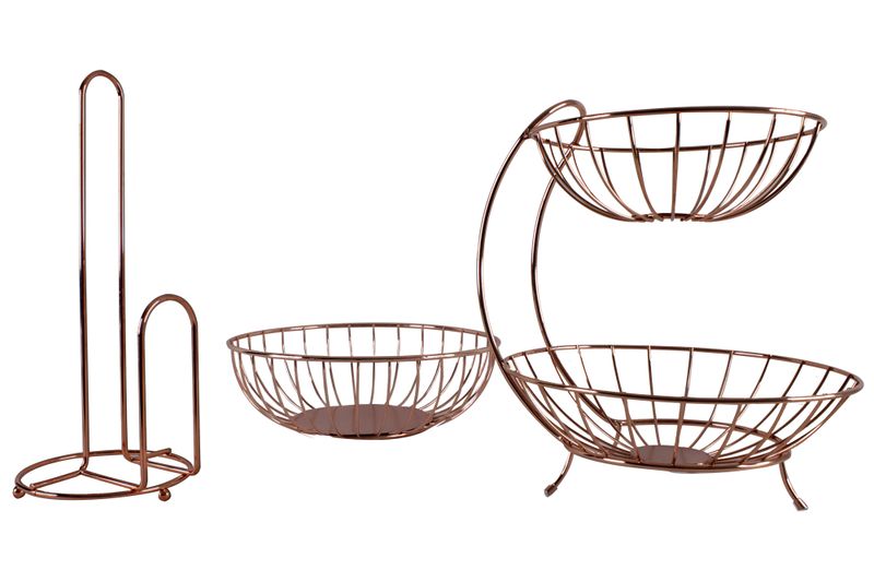 3 Piece Stainless Steel 2 Tier Fruit Basket, Veggie Bowl &amp; Towel Holder