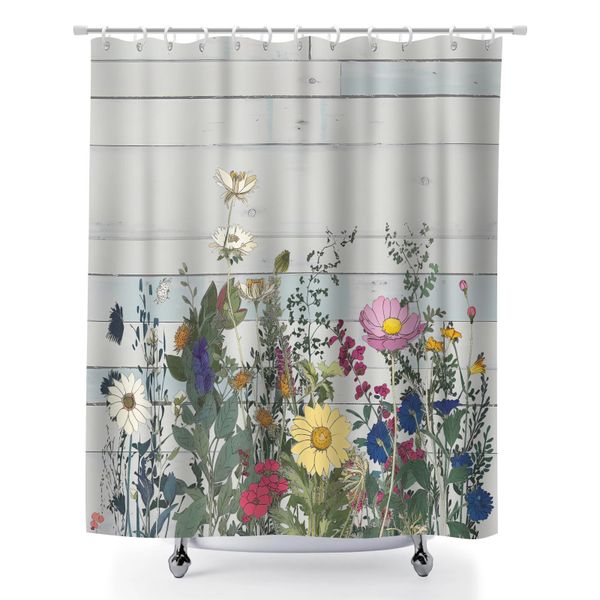Polyester Fabric Shower Curtains, 180x180cm Tropical Floral Bathroom Decor