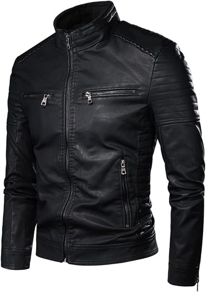 Leather Jackets For Men - Spring Fall PU Leather Biker's Jacket - Black