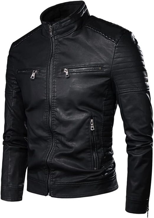Leather Jackets For Men - Spring Fall PU Leather Biker's Jacket - Black ...