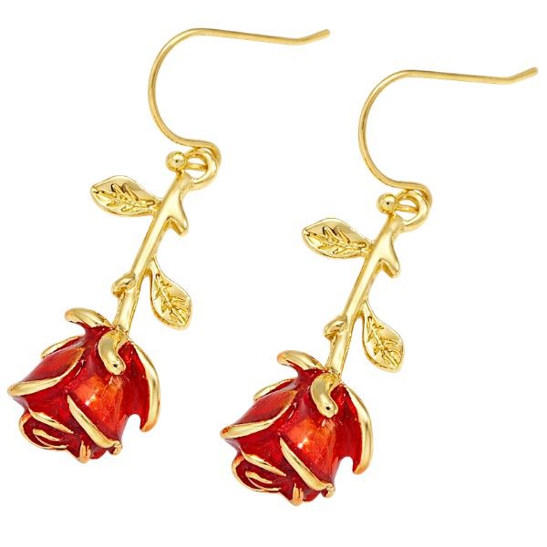 Elegant Red &amp; Gold - Rose Drop Earrings