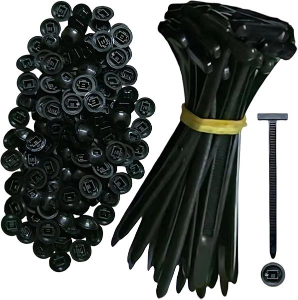 Black Nylon Cable Tie Holders &amp; Heavy-Duty Zip Ties 200 - Pack