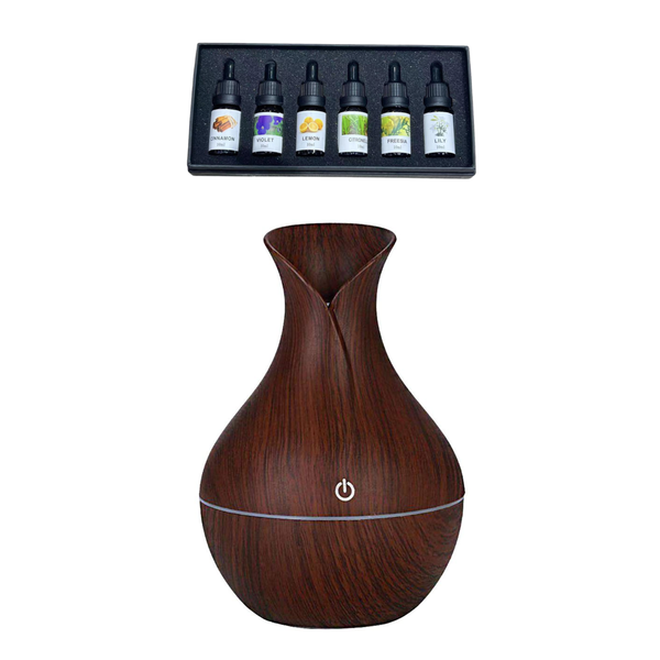 Ultrasonic Wooden Aroma Diffuser &amp; Humidifier with 6 Essential Oils
