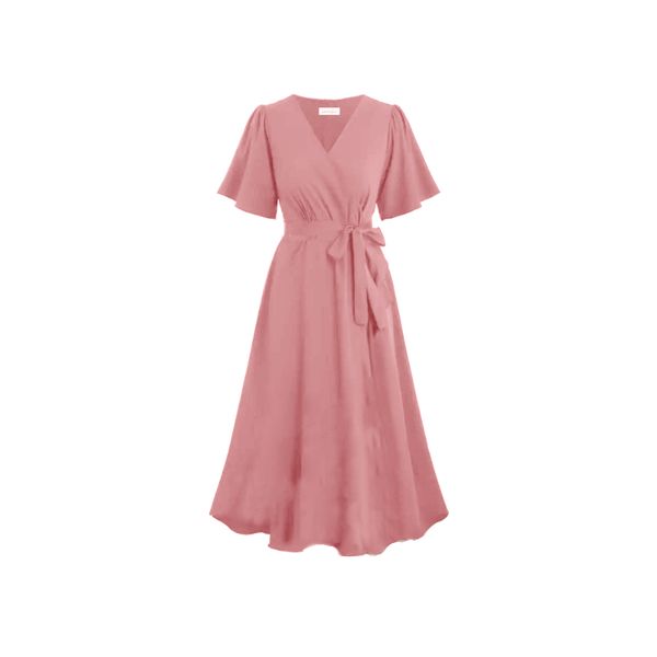 Hannah Grace Maternity Pink Short Wrap Dress with Pockets