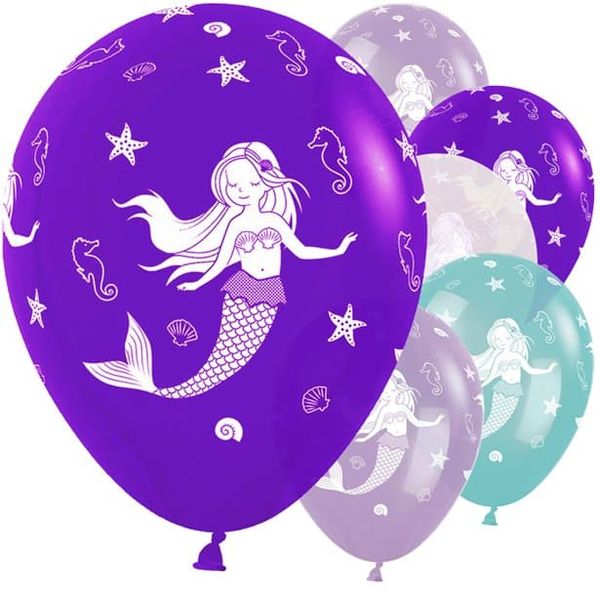 Mermaid Print Latex Balloons - Pack of 25 - Assorted Colours
