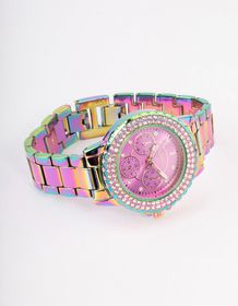 Rainbow Coloured Bling Link Watch | Shop Today. Get it Tomorrow