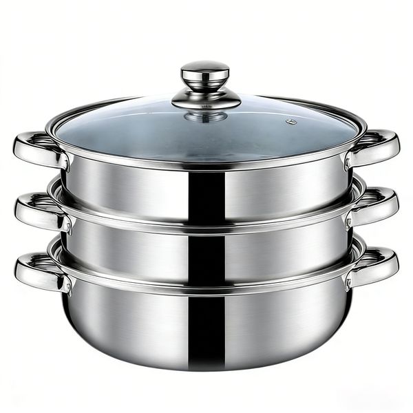 3 Tier Stainless Steel Steamer Pot with Lid 5 Quart Food Cooker