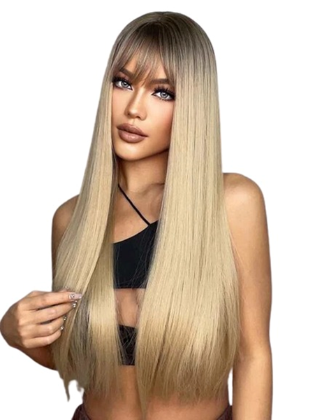 Blond Long Straight Synthetic Wig With Fringe