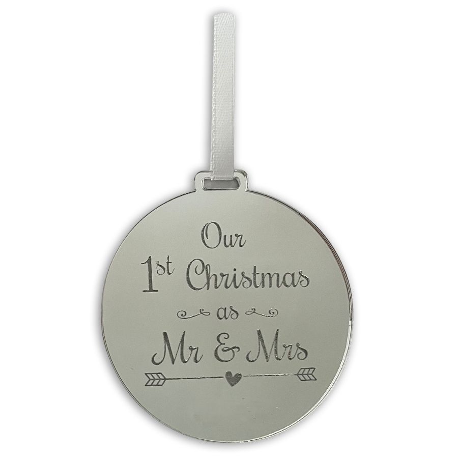 Silver Acrylic Engraved First Christmas as Mr & Mrs Ornament