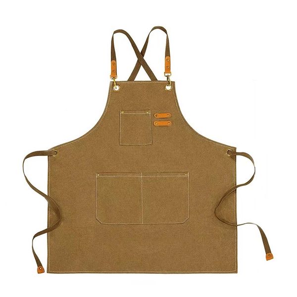 Denim Jean Cross-back Adjustable Kitchen Apron- Light Brown