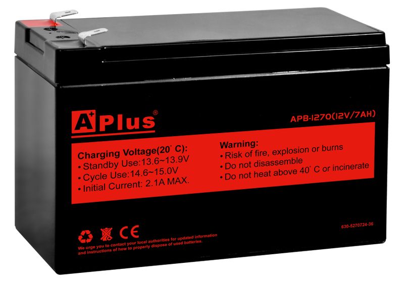 A Plus - Lead-Acid Rechargeable Battery - 12V 7Ah - Black