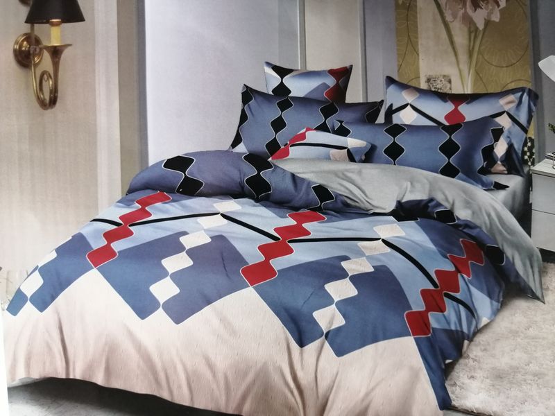 5 Piece Quilt Set Red Blue Bedspread Set image