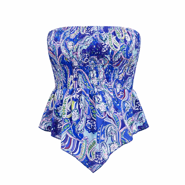 Sleeveless Tube Top Pleated Waist - Blue