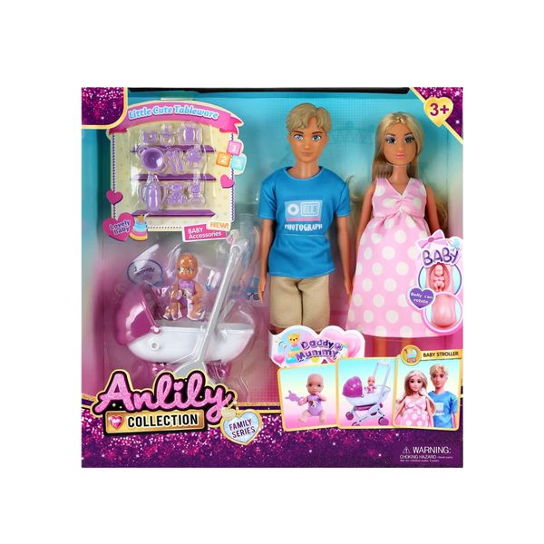 ANLILY Couple Dolls With 1 Baby Stroller - 900780