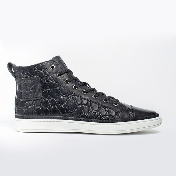 Make My Shoes - Men Black Crocodile Look Leather Lace-Up Boots