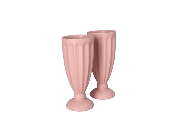 Vintage-Style Pastel Porcelain Milkshake Glasses - Set of 2, 8x16 cm