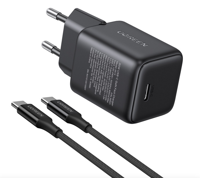 UGreen 30W 1 Port PD Wall Charger With USB-C Cable - Black