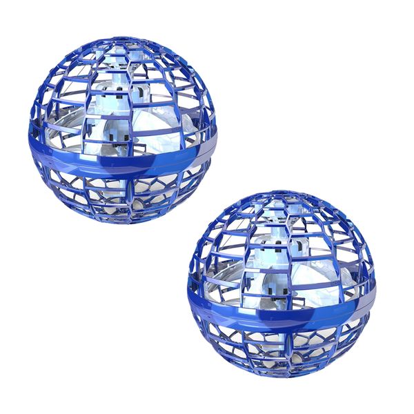 Flying Spinner Ball - Hand Controlled Mini Drone LED Ball - Blue - 2 Pack