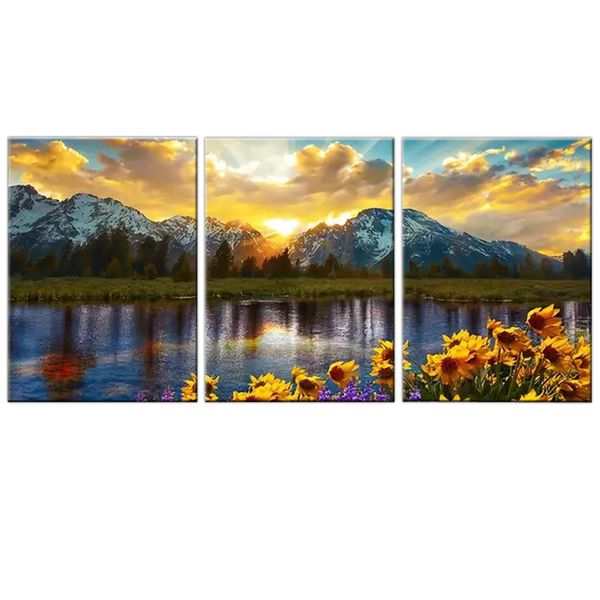 Canvas-art-3 Pieces Grand Tetons Park Sunset Abstract Wall Art