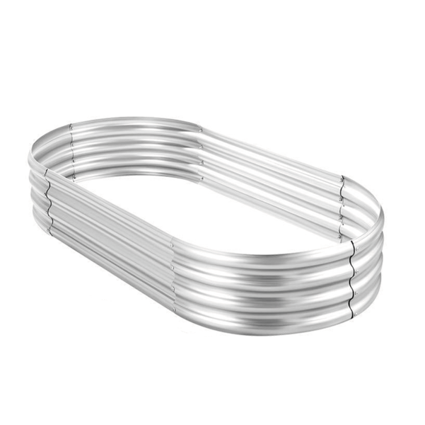 Metal Galvanized Elevated Flower Bed, Oval Shaped Large Metal Garden Box