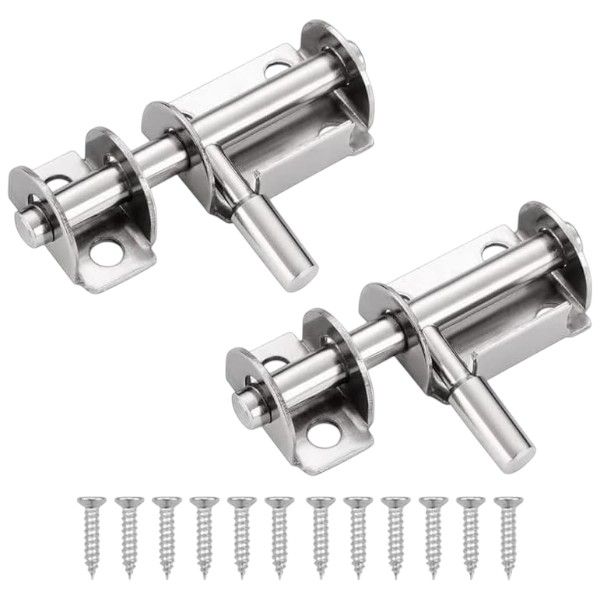 2 Piece - Stainless Steel Door Latch Lock Set - Silver
