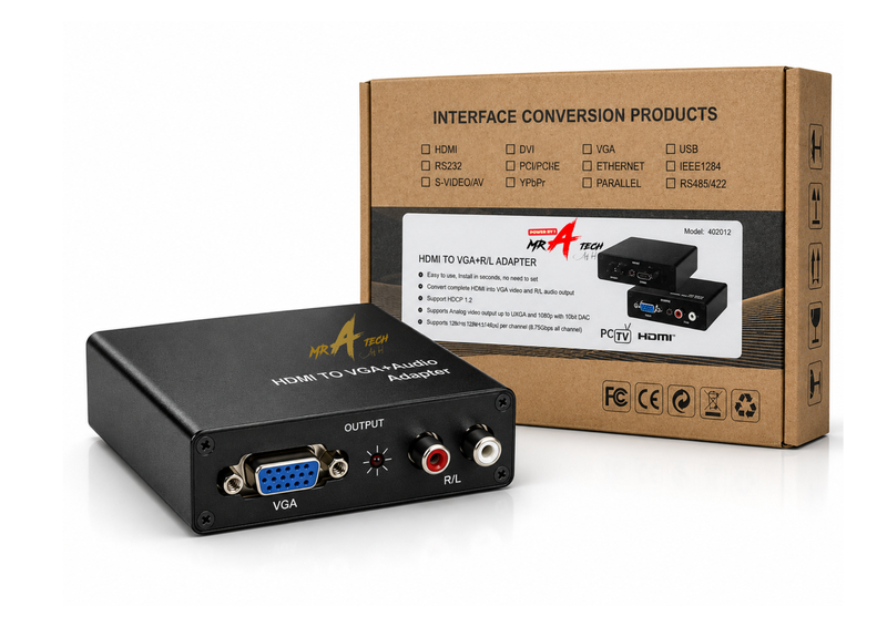 HDMI to VGA Adapter with R/L Audio Output | 1080P Full HD Converter