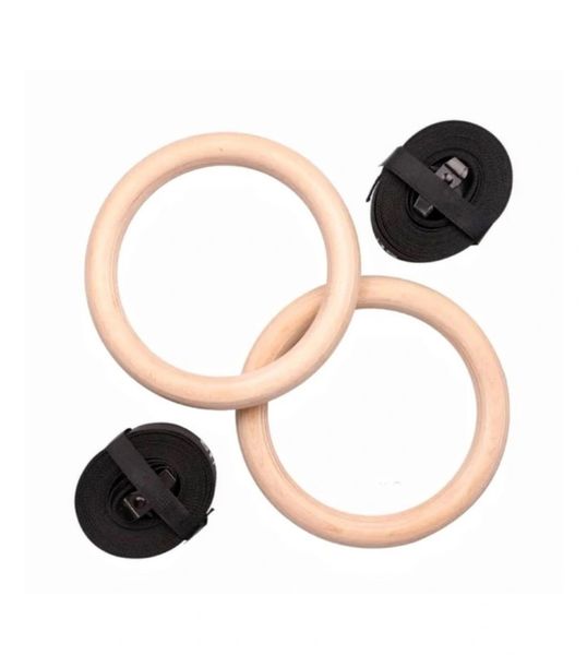 Premium 32MM Wood Gymnastic Rings with Adjustable Heavy Duty 38MM Straps