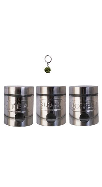Totally 3 Piece Glass Canisters With Stainless Steel Casing And Keyholder