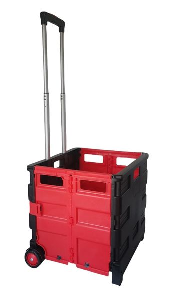 Foldable Utility Trolley Crate with Handle - Red/Black