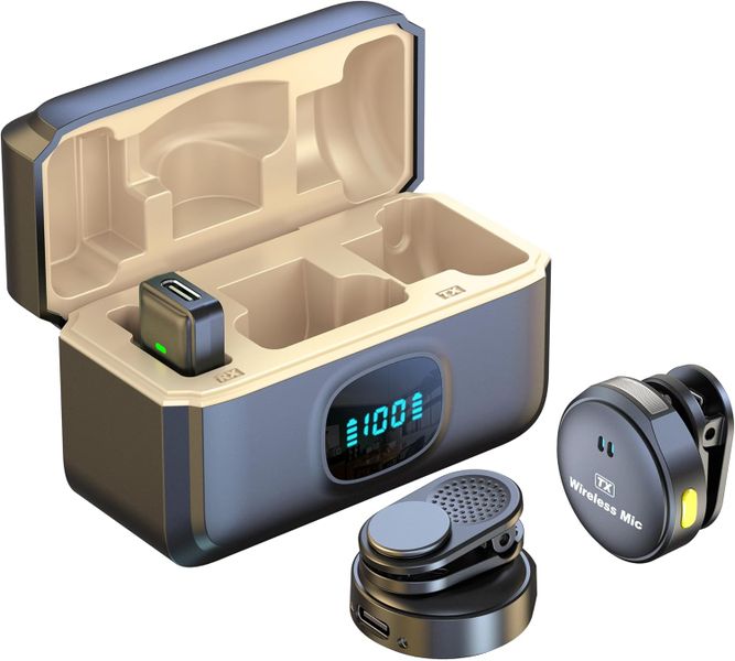 Wireless Microphone (2 TX + 1 RX + Charging Case), Wireless Lapel Mic
