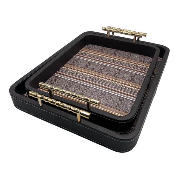 Tray 2 Piece Leather Geometric Pattern