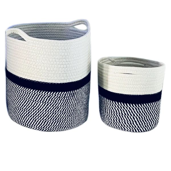 High Quality Black and White Cotton Rope Decorative Storage Baskets Set