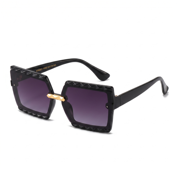 Oversized Square Designer Sunglasses - Chic Black Shades with Gold Accent