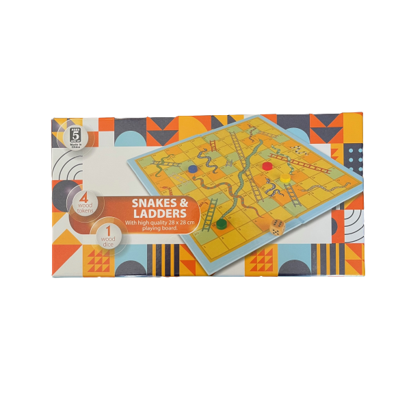 Snakes &amp; Ladders Board Game With Wood Pieces (28cm x 28cm)