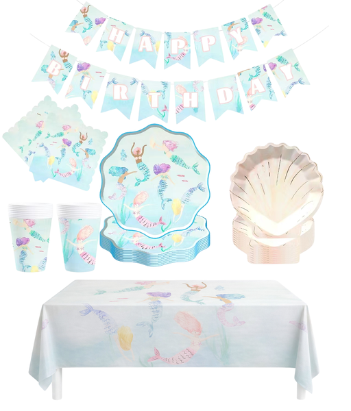 Birthday Party Table setting DIY Decoration Set - Pastel Mermaid