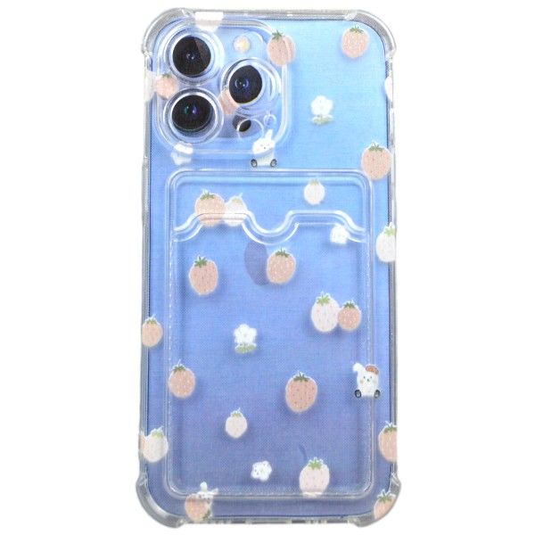 Strawberries With Card Slot Phone Case Compatible with iPhone 13 Pro - Transparent