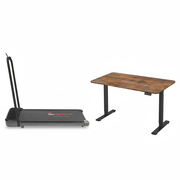 MFurn Adjustable Sit-Stand Desk &amp; Walking Pad Combo - Walnut &amp; Black