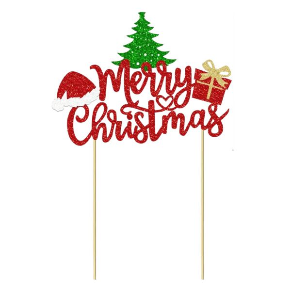 Glitter "Merry Christmas" Cake Topper - Multicolor