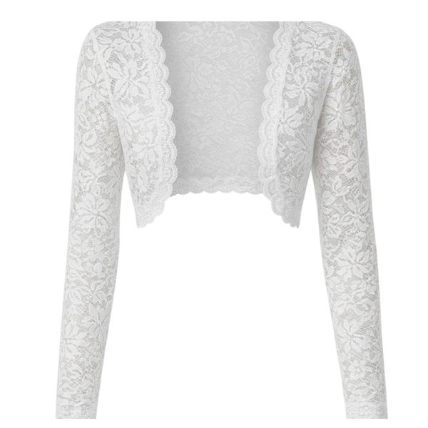 Lace Long Sleeve Shrug - White