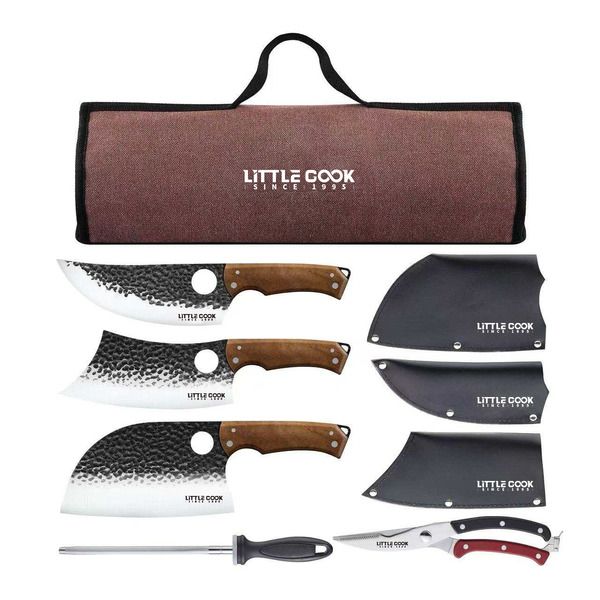 Little Cook 9-Piece Butcher Knife Set with Cleaver Sheaths and Bag