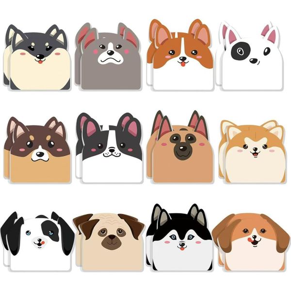 12 Pads Cute Dogs Sticky Notes, Kawaii Fun Animal Sticky Notes Pads